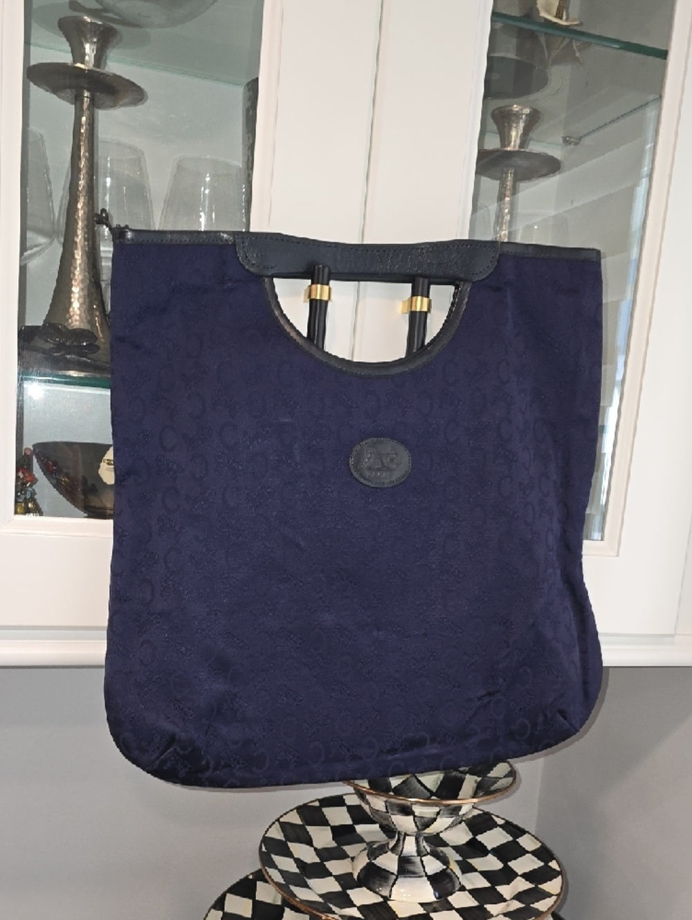 Celine Navy Blue Tote with Leather Trim and AMAZING CONDITION - Picture 2 of 11